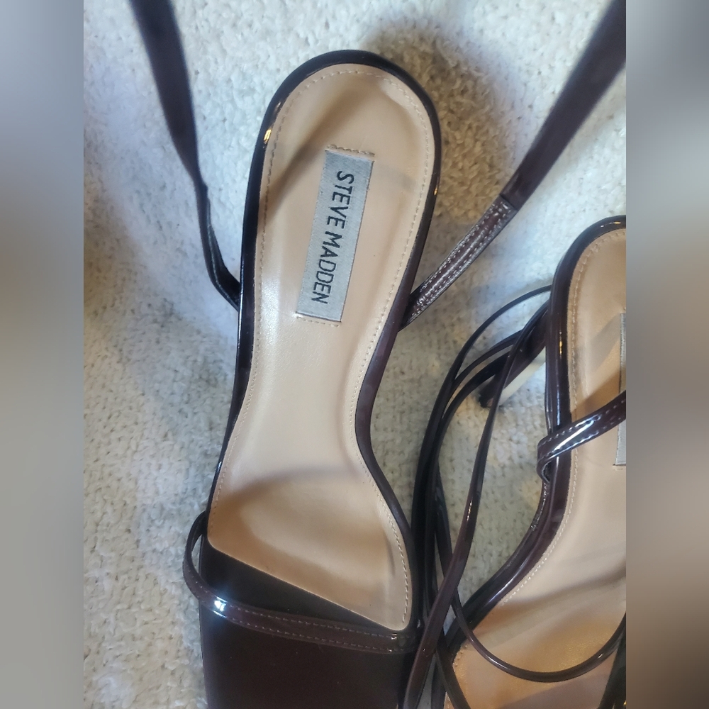 Brown Steve Madden Squared Toe Strappy Heels 10M - Picture 2 of 7